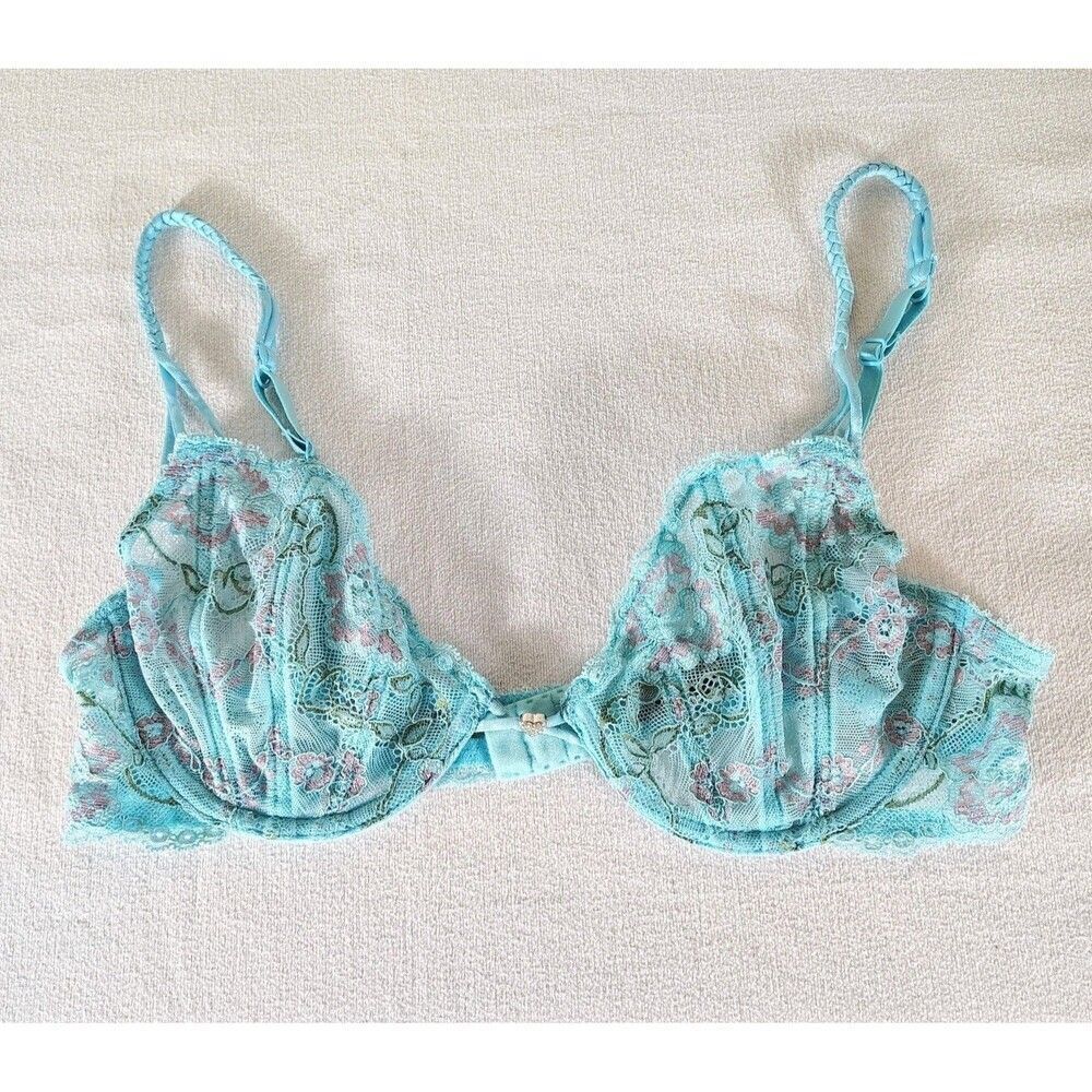 Cassandra Women's Pink 36C Lace Underwire Bra Floral Embroidery Sheer Fairy